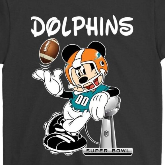 Mickey Mouse Miami Dolphins NFL Football Disney Cartoon Team Fan Graphic Shirt - Picture 2 of 5